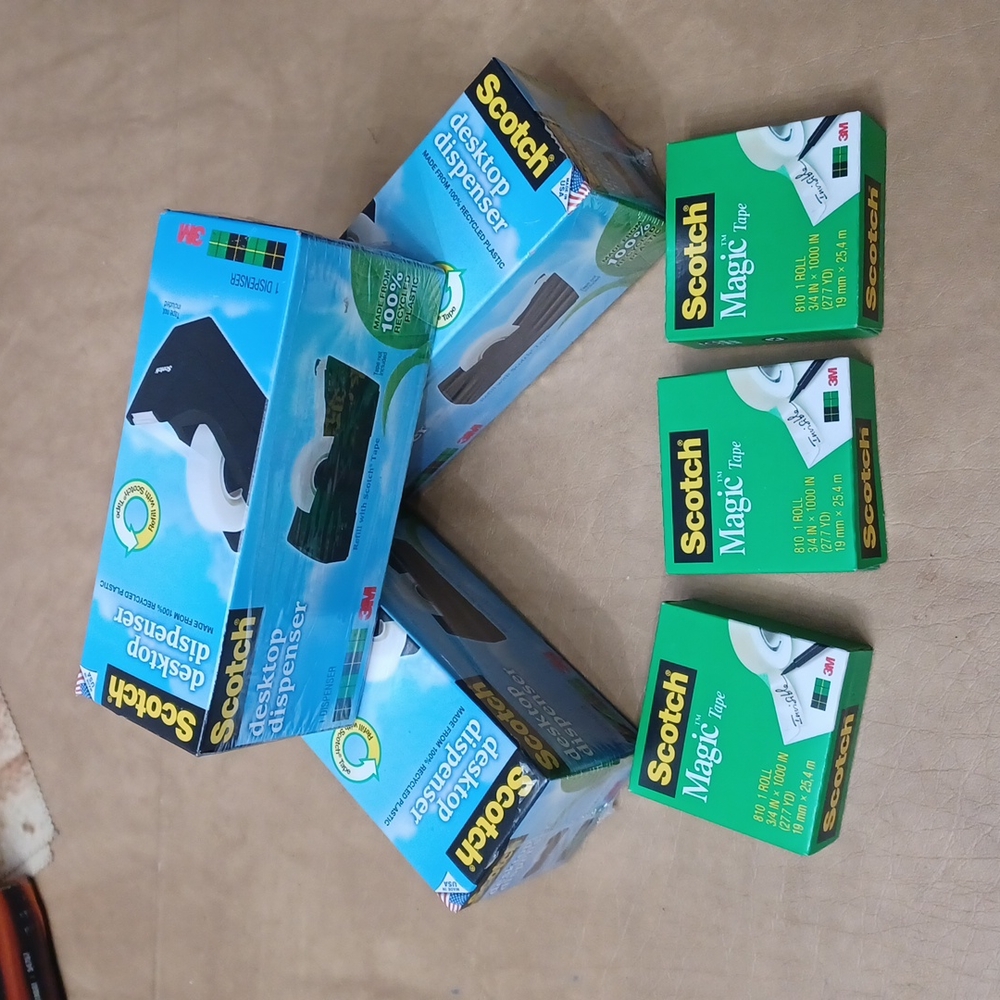 NEW 3 Scotch Tape Desk Dispensers with 3 refill rolls of Magic Tape